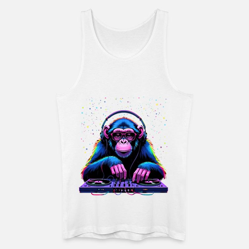 Bunter DJ-Affe mit Kopfhörern und Brille - Männer Bio Tank Top - Weiß