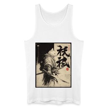 Chat samouraï, guerrier et combattant japonais - Débardeur bio Homme - blanc - Devant