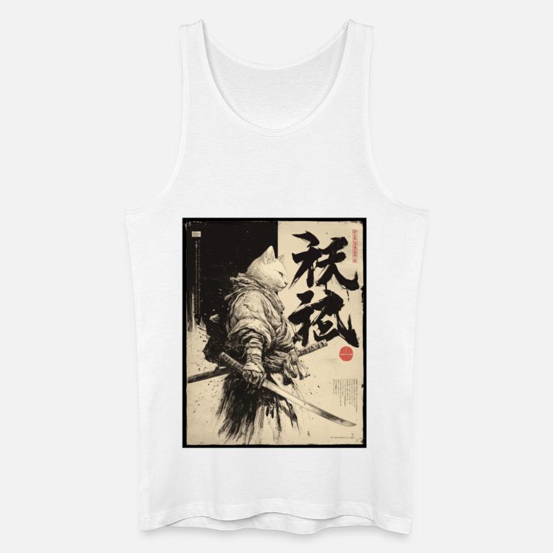 Samurai Katze, Japanischer Krieger & Kämpfer - Männer Bio Tank Top - Weiß