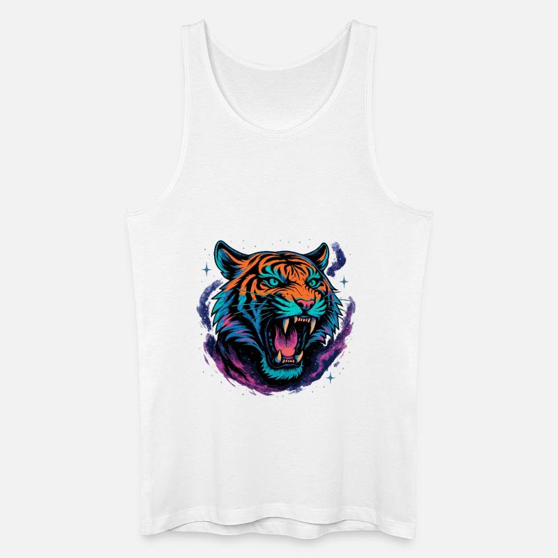 Neon Tiger Rage Galaxy Design - Männer Bio Tank Top - Weiß