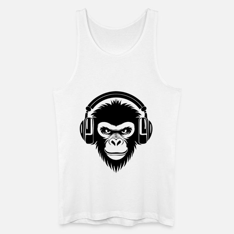 Finsterer Comic-Affe mit Kopfhörern Shirt - Männer Bio Tank Top - Weiß