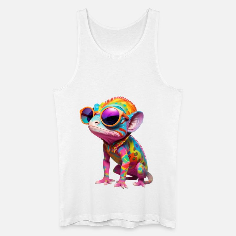 Buntes Chameleon mit Sonnenbrille - Männer Bio Tank Top - Weiß