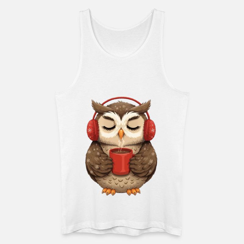 Kuscheleule mit Kopfhörern und Kaffee - Männer Bio Tank Top - Weiß