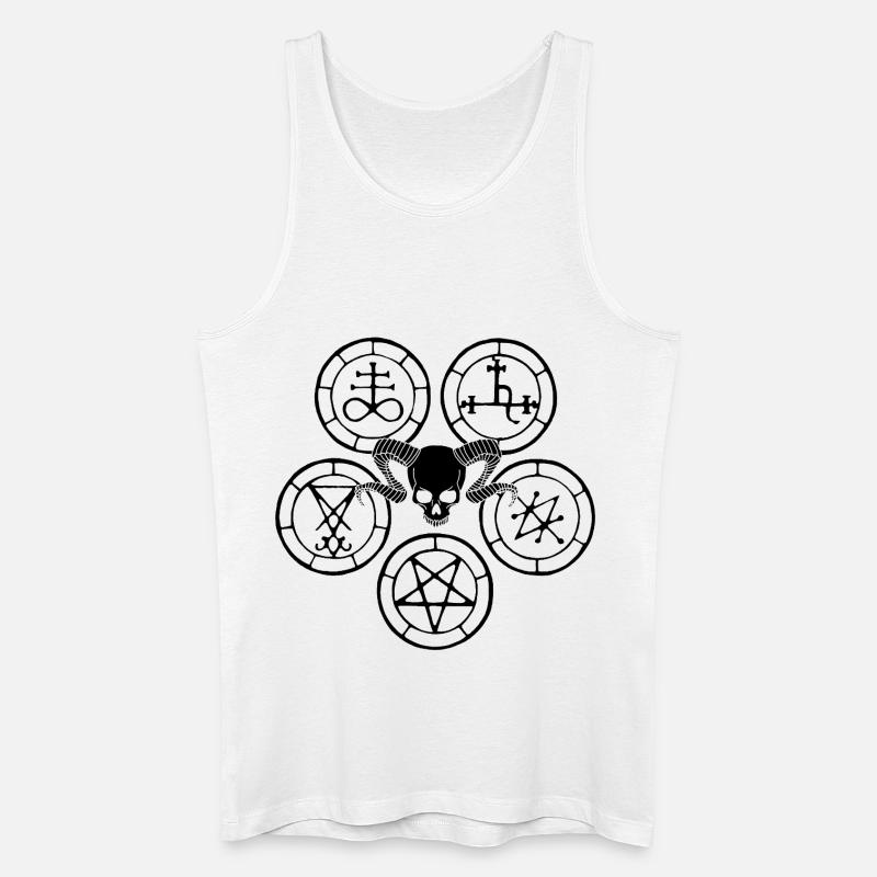 Schwarzer Dämonenschädel und esoterische Symbole - Männer Bio Tank Top - Weiß