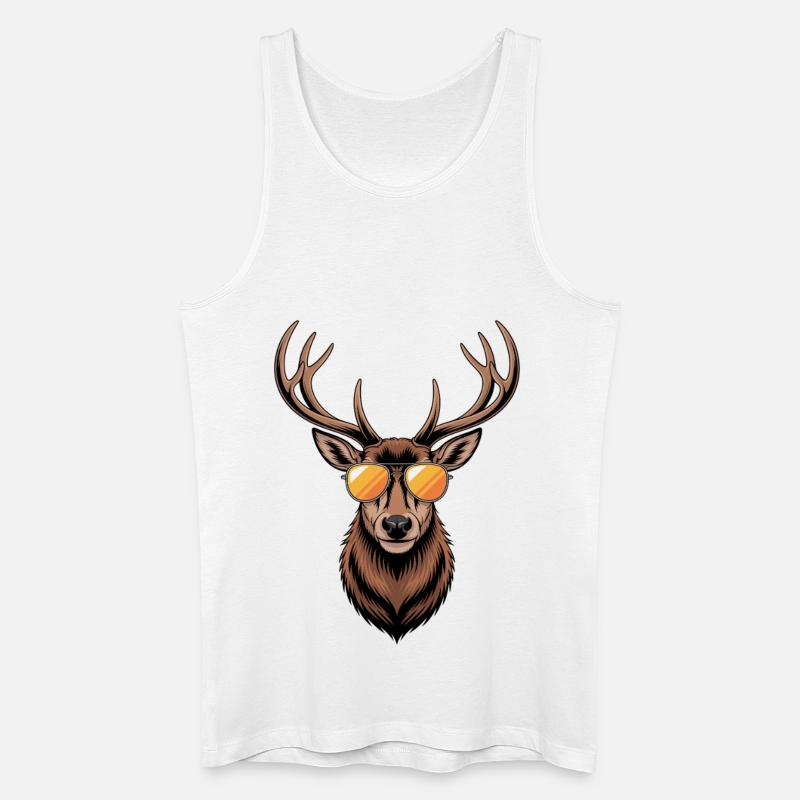 Hirsch mit Geweih und Sonnenbrille - Männer Bio Tank Top - Weiß