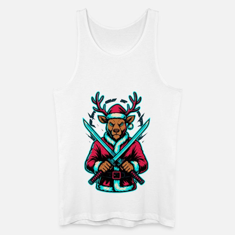 Neon Samurai Rentier Weihnachts Shirt - Männer Bio Tank Top - Weiß