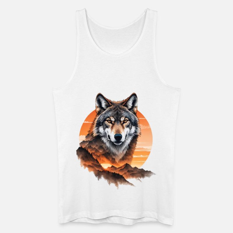 Wolf im Abendrot über Bergen - Männer Bio Tank Top - Weiß