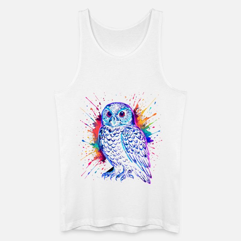 Neon Eule Farb-Splash Kunst Shirt - Männer Bio Tank Top - Weiß