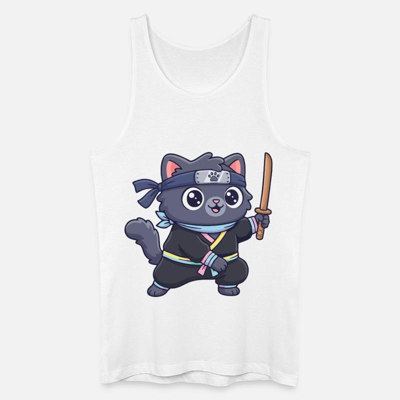Ninja-Katze im Samurai-Outfit - Männer Bio Tank Top - Weiß
