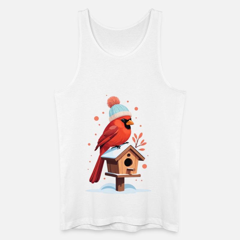 Winterkardinal am Vogelhaus - Männer Bio Tank Top - Weiß