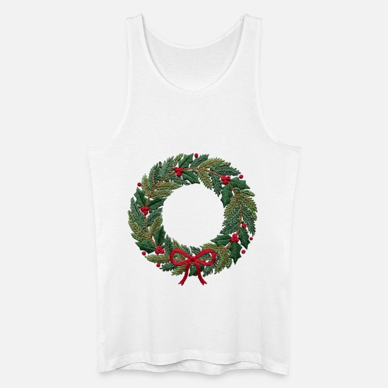Couronne de Noël brodée, scalable (imprimée) - Débardeur bio Homme - blanc