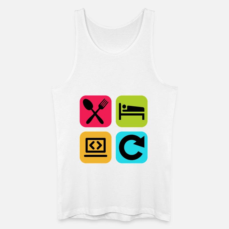 Essen, schlaf, Programm wiederholen, lustiger Zitatcode - Männer Bio Tank Top - Weiß
