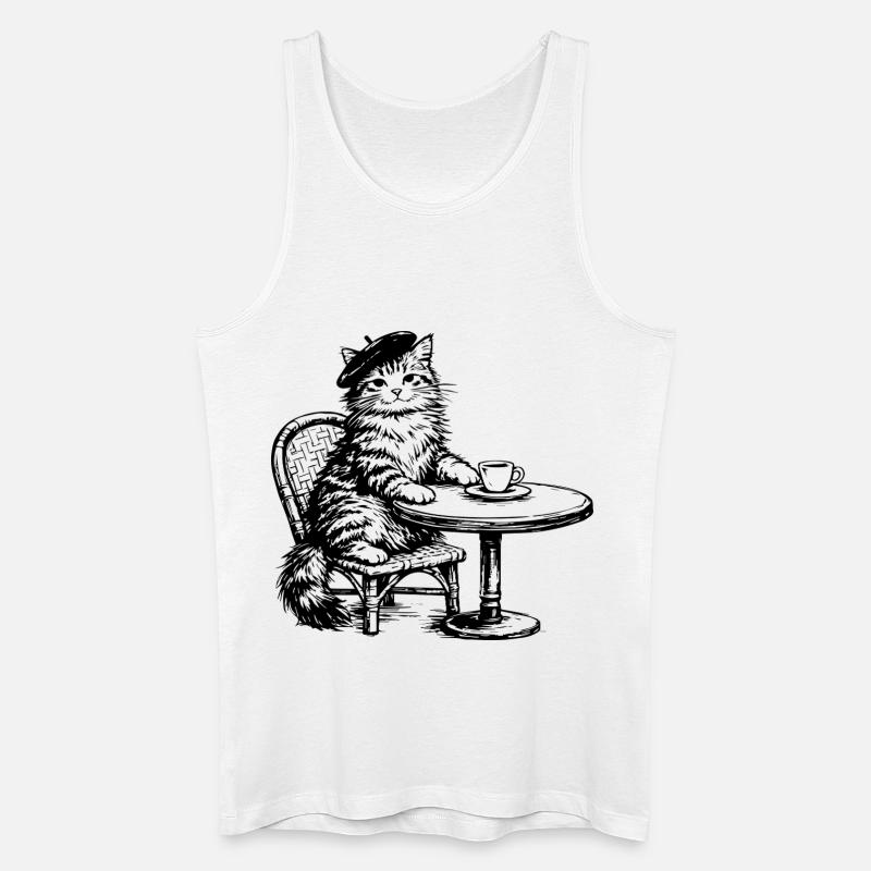 Gatto con Basco al Caffè - Design Retro Vintage - Canotta ecologica da uomo - bianco