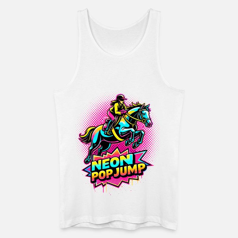 Neon Pop Jump – Reiten Springpferd - Männer Bio Tank Top - Weiß