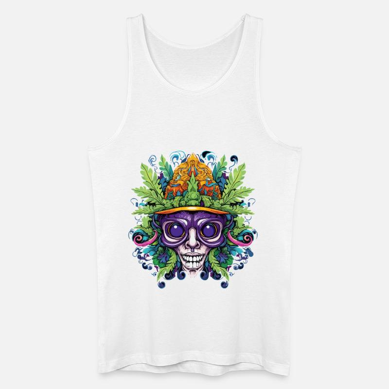 Psychedelischer Schädel mit Blattkrone - Männer Bio Tank Top - Weiß