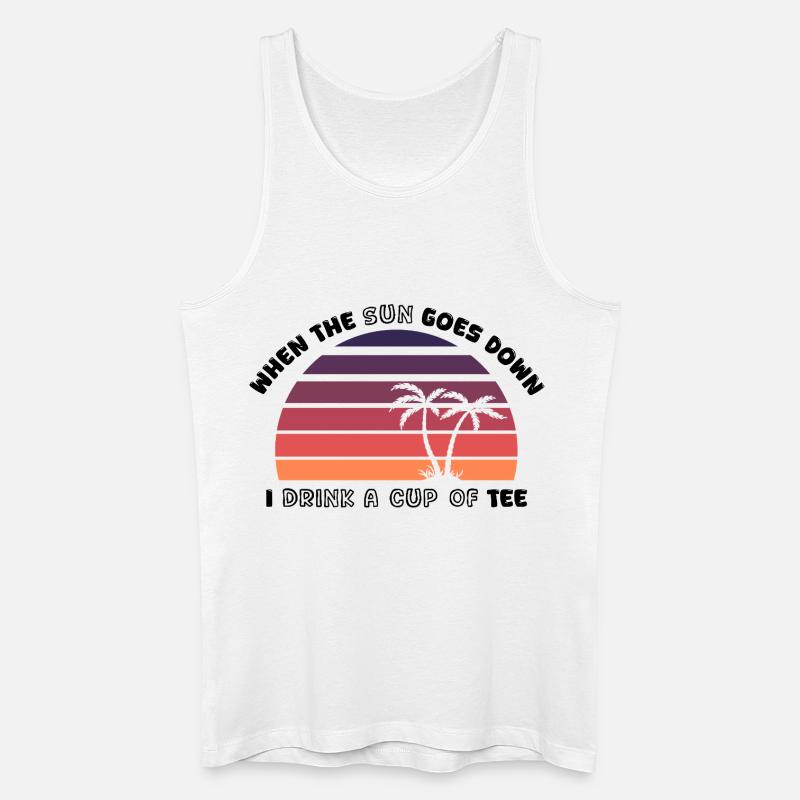 Sonnenuntergangs-Palmen Retro Tee - Design - Männer Bio Tank Top - Weiß