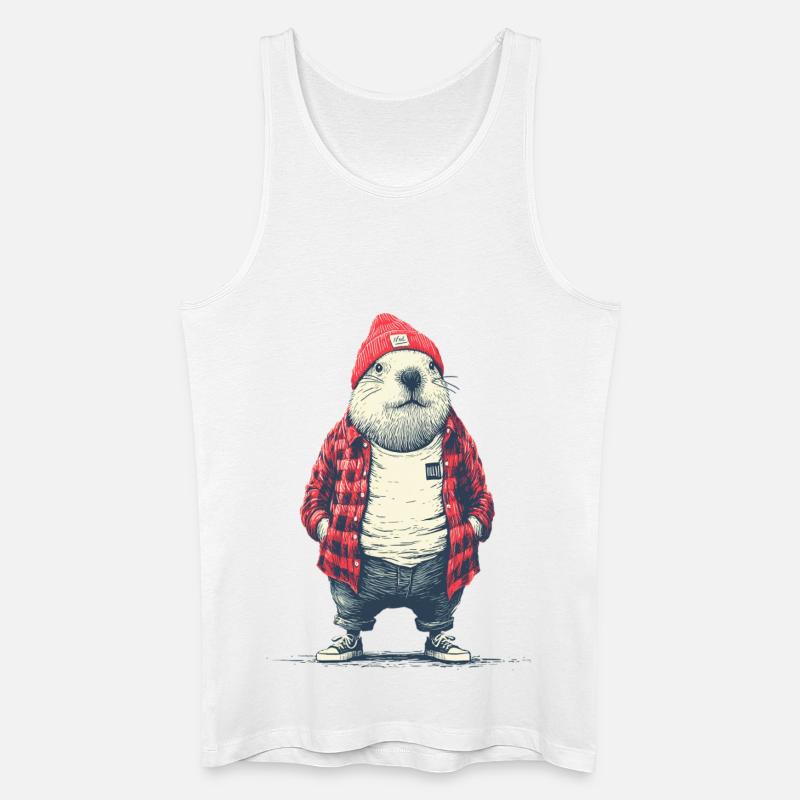 Biber in roter Plaidjacke - Männer Bio Tank Top - Weiß