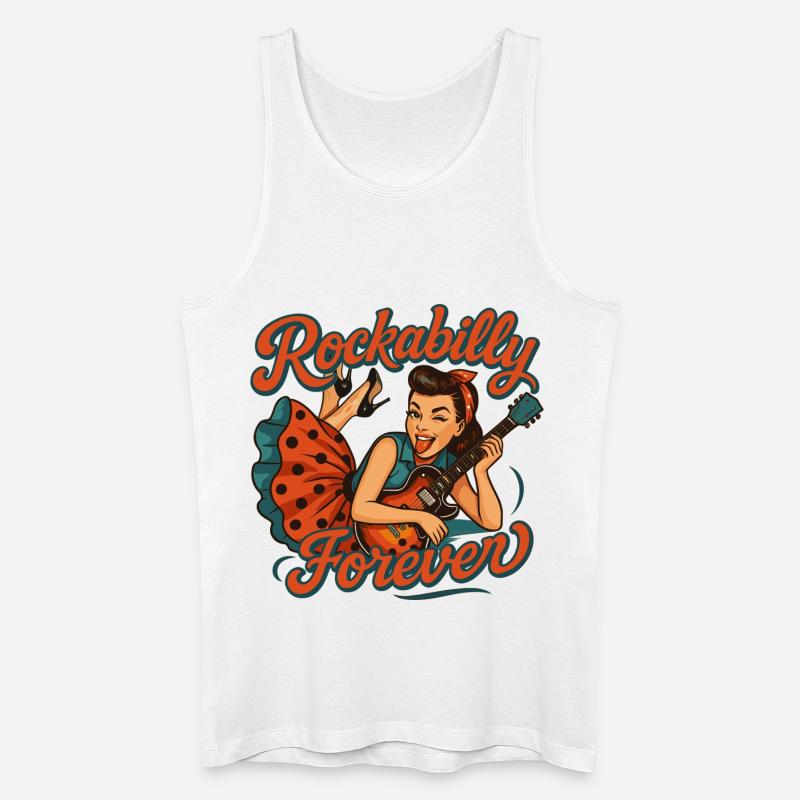 Rockabilly Forever: Rockabella med elgitarr - Ekologisk tanktopp herr - vit