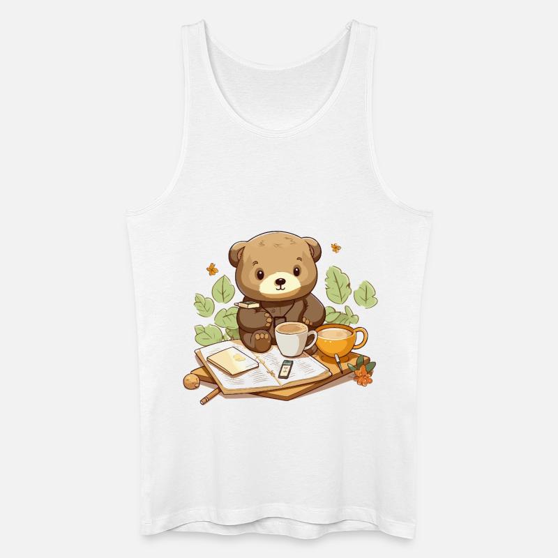 Kuschelbär beim Lesen mit Kaffee - Männer Bio Tank Top - Weiß