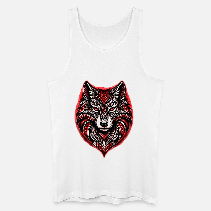 Rot-Schwarzer Stammeswolf - Männer Bio Tank Top - Weiß