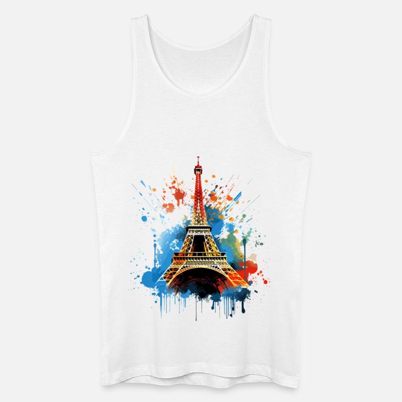 Paris Eiffeltårnets Skyline Frankrig Splash Farverig - Økologisk tanktop til mænd - hvid