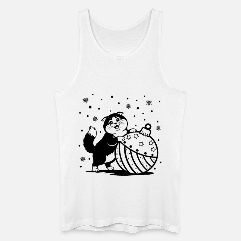 Süße flauschige Katze mit einer großen Weihnachtskugel - Männer Bio Tank Top - Weiß