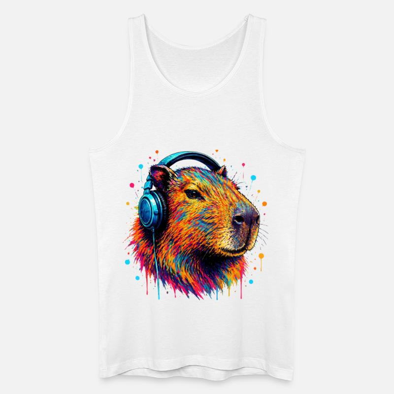 Bunte Kapibara mit Kopfhörern - Männer Bio Tank Top - Weiß