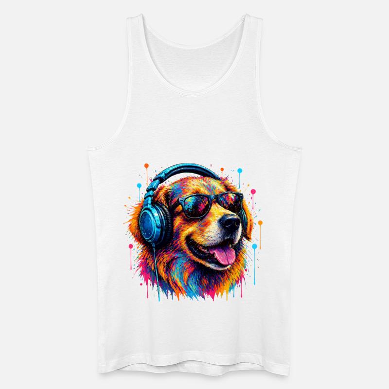 Bunter Hund mit Kopfhörern - Männer Bio Tank Top - Weiß