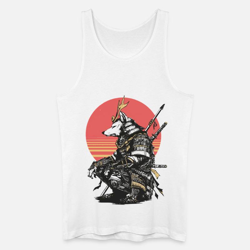 Wolf-Samurai in Sonnenuntergangsrüstung - Männer Bio Tank Top - Weiß