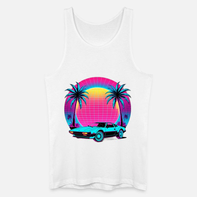 Neon Palm Sunset Car - Männer Bio Tank Top - Weiß