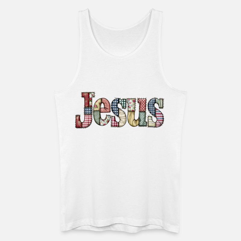 Patchwork Jesus Schriftzug - Männer Bio Tank Top - Weiß