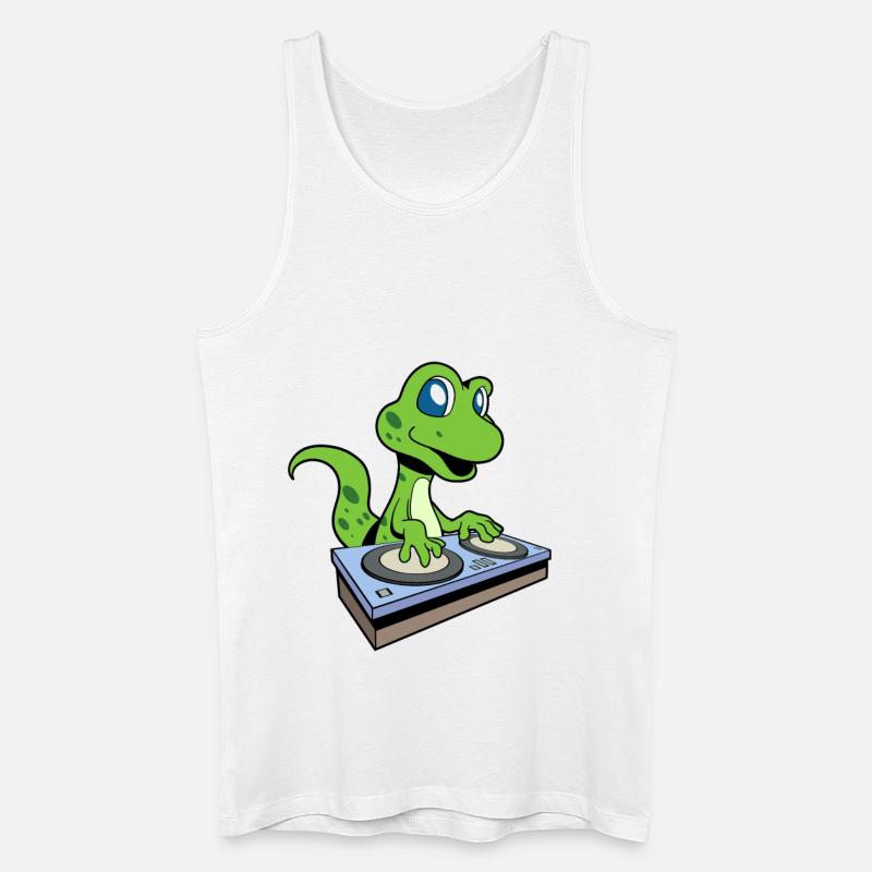 Cartoon Gecko DJ am Turntable - Männer Bio Tank Top - Weiß
