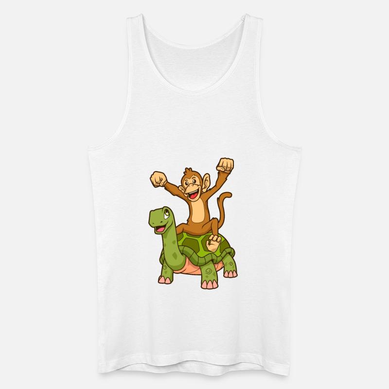 Comic - Monkey sits on turtle - Men’s Organic Tank Top - white