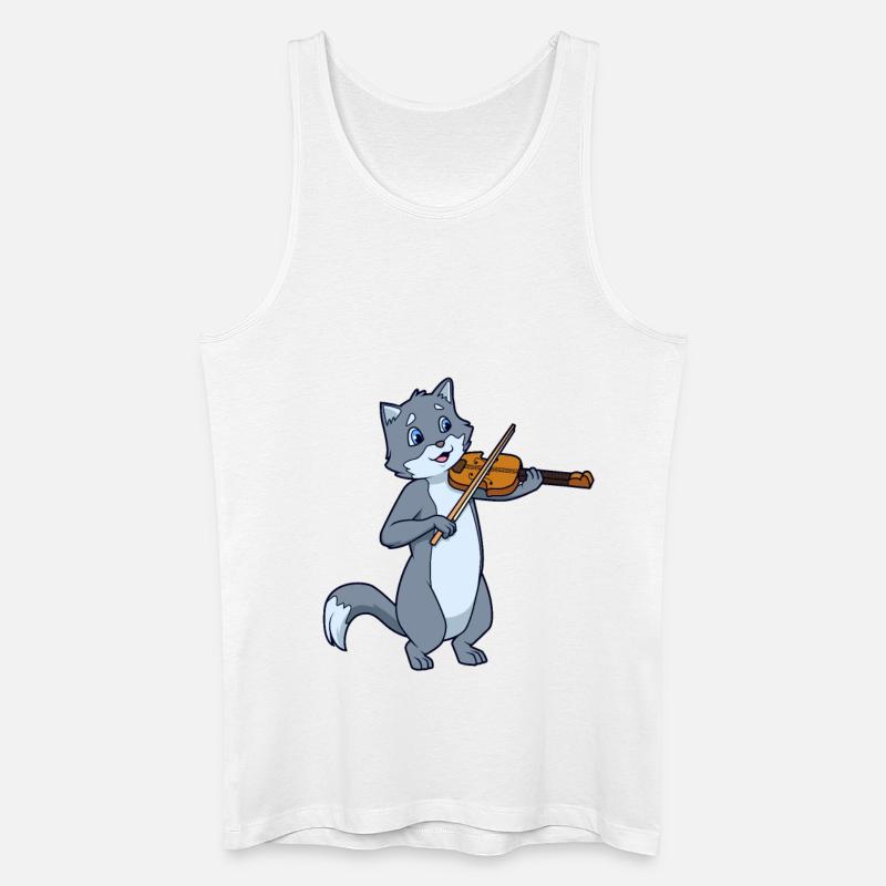 Comic Cat joue du violon - Débardeur bio Homme - blanc