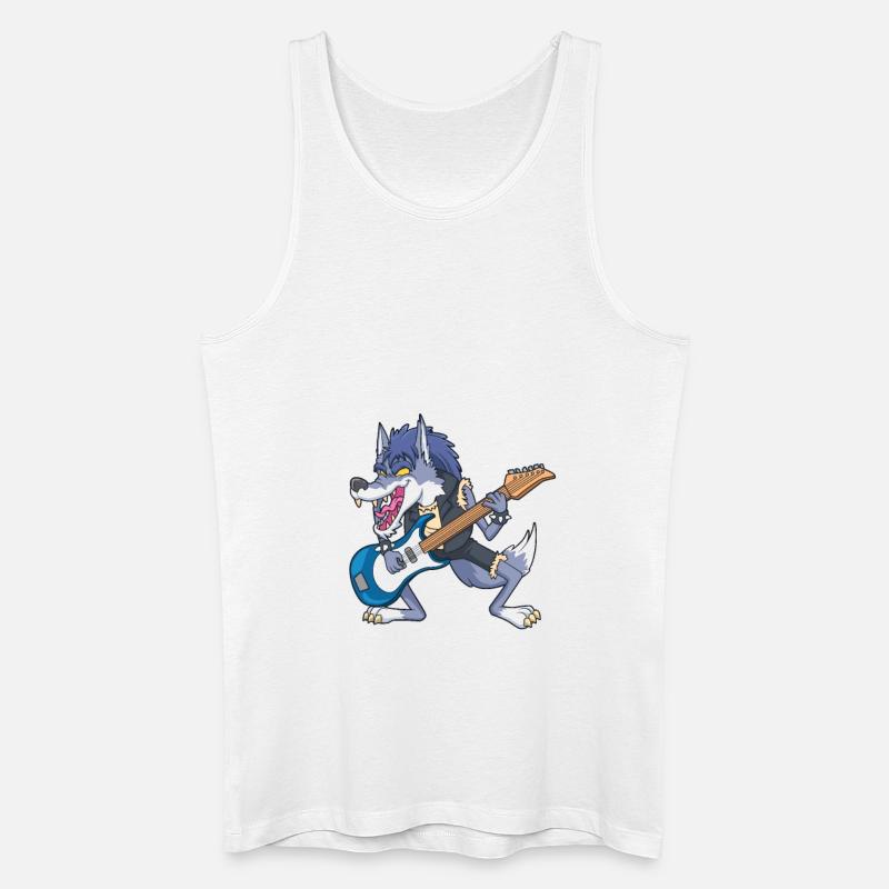 Cartoon Wolf rockt E-Gitarre - Männer Bio Tank Top - Weiß