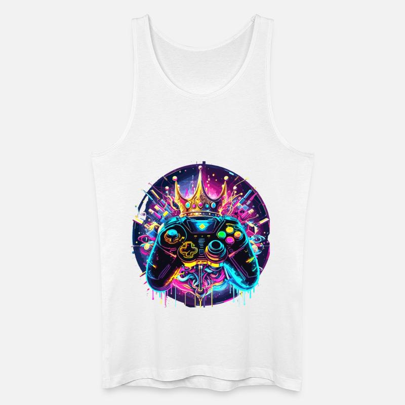 Synthwave Gamer Controller mit Krone - Männer Bio Tank Top - Weiß