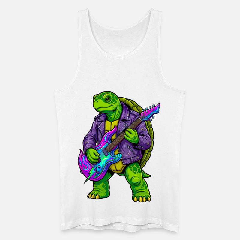 Schildkröte mit Jacke und Neon E-Gitarre - Männer Bio Tank Top - Weiß