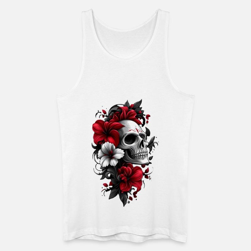 Totenkopf mit Blüten - Männer Bio Tank Top - Weiß