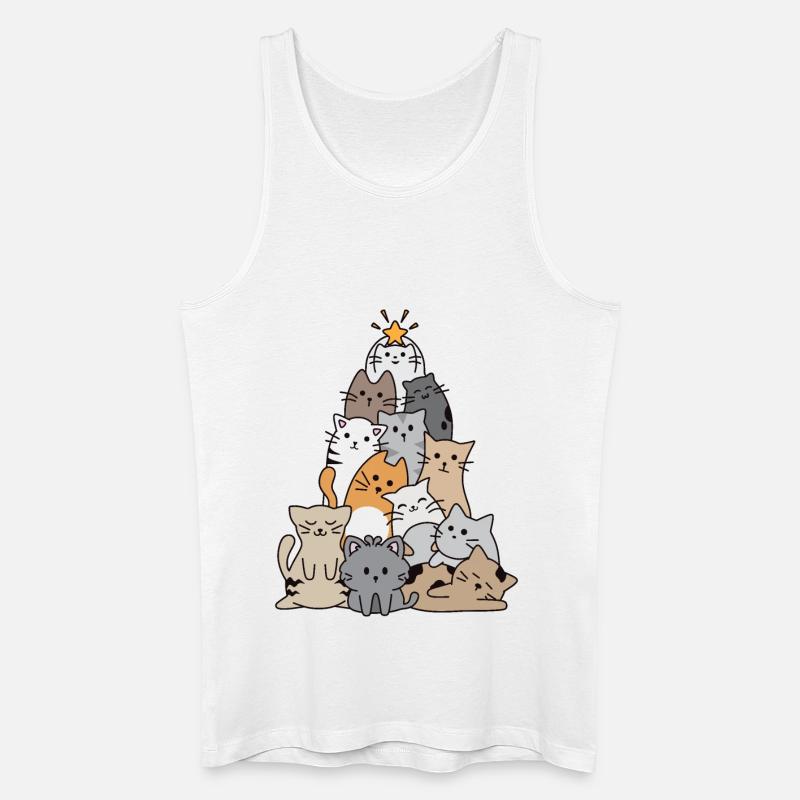 Katze Weihnachtsbaum - Männer Bio Tank Top - Weiß