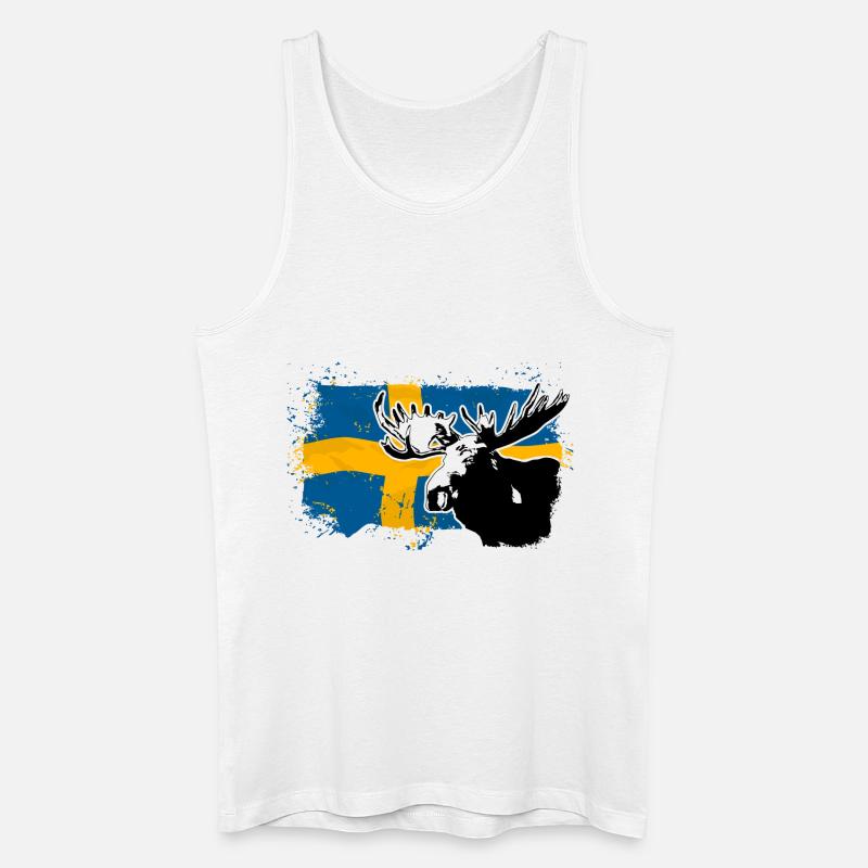 Sweden - Moose & Flag - Männer Bio Tank Top - Weiß