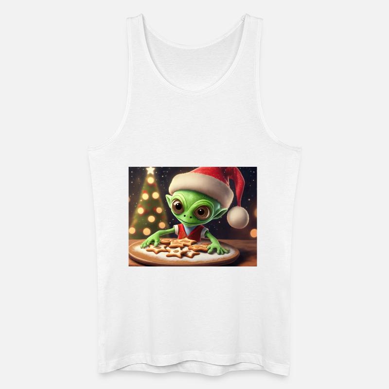 Alien trägt einen hässlichen Weihnachtspullover - Männer Bio Tank Top - Weiß