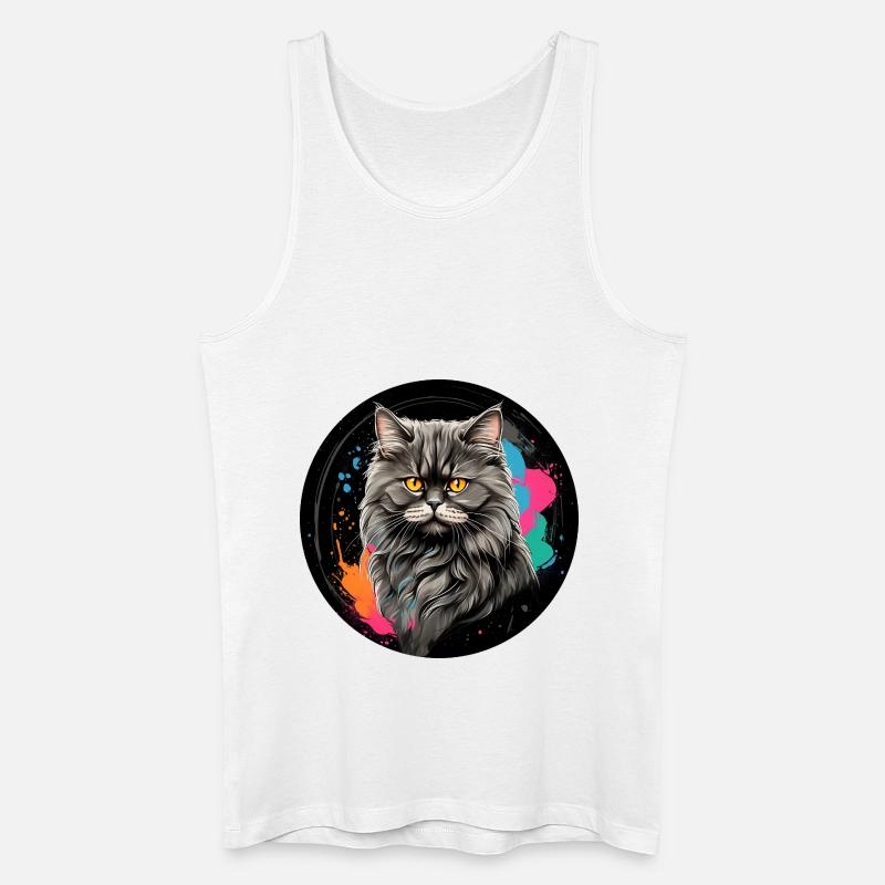 Süßes Perserkatzenportrait mit Farbklecksen - Männer Bio Tank Top - Weiß