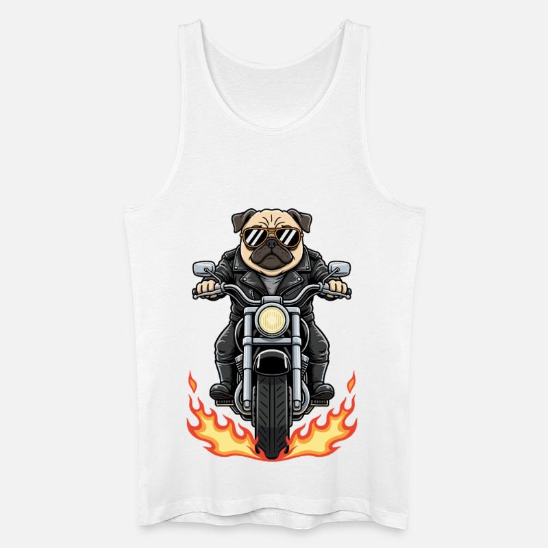 Cool Biker Pug Motorradflammen - Männer Bio Tank Top - Weiß