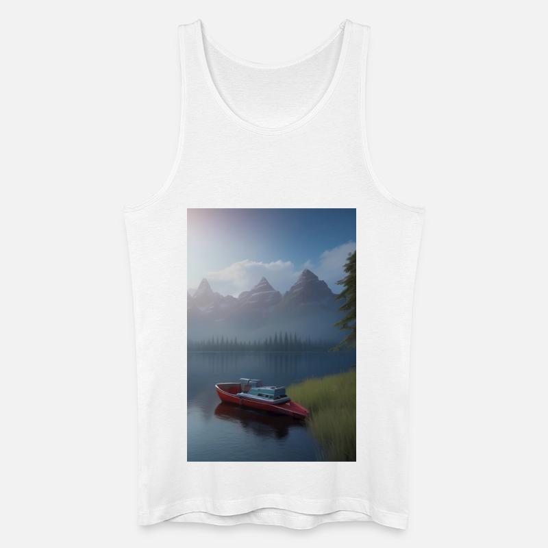 Landschaft mit See, Boot und Berge - Männer Bio Tank Top - Weiß