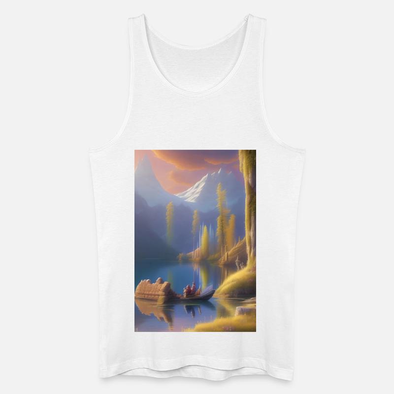 Landschaft mit See, Boot und Berge - Männer Bio Tank Top - Weiß