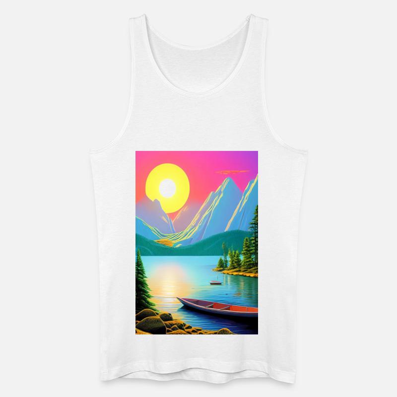 Landschaft mit See, Boot und Berge - Männer Bio Tank Top - Weiß