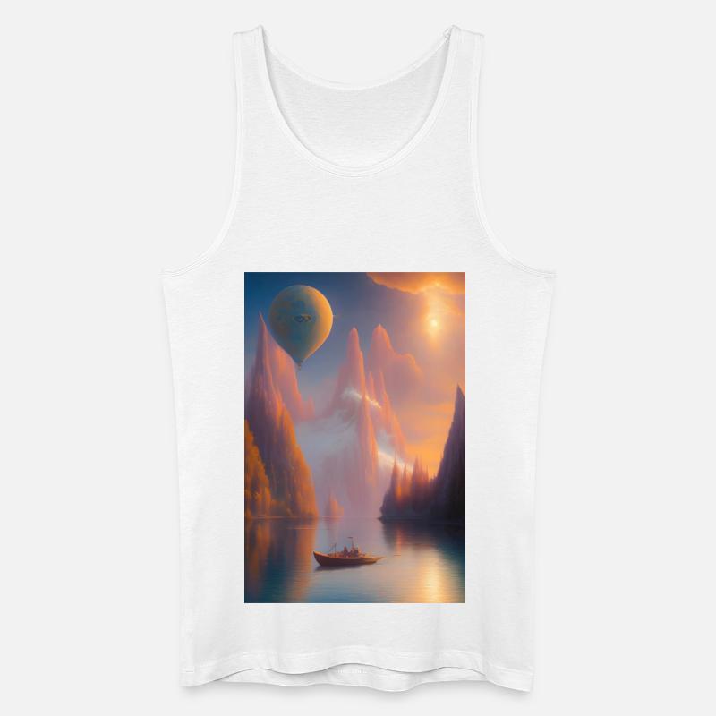 Landschaft mit See, Boot und Berge - Männer Bio Tank Top - Weiß