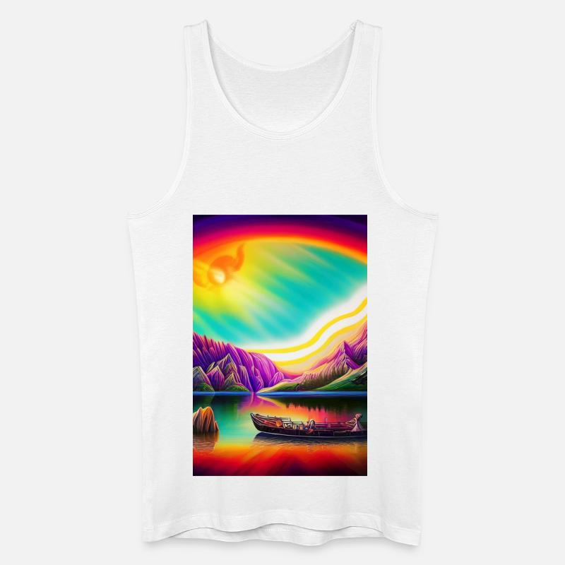 Landschaft mit See, Boot und Berge - Männer Bio Tank Top - Weiß