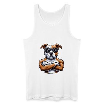 Cooler Hund Pitbull Sonnenbrille Cartoon Stil - Männer Bio Tank Top - Weiß - Vorne