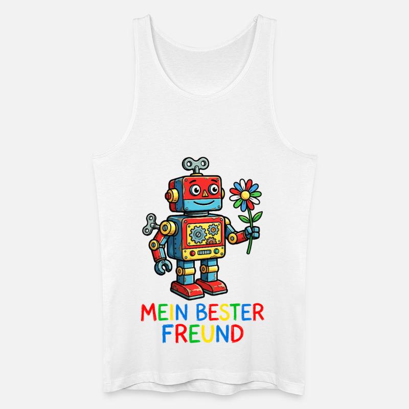 Farbenfroher Roboterfreund mit Blume - Männer Bio Tank Top - Weiß